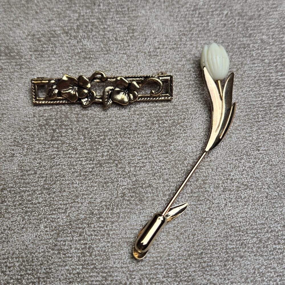 Avon Floral Pins ~ Avon "Gilded Glory" and Avon "Graceful Tulip" stick pin